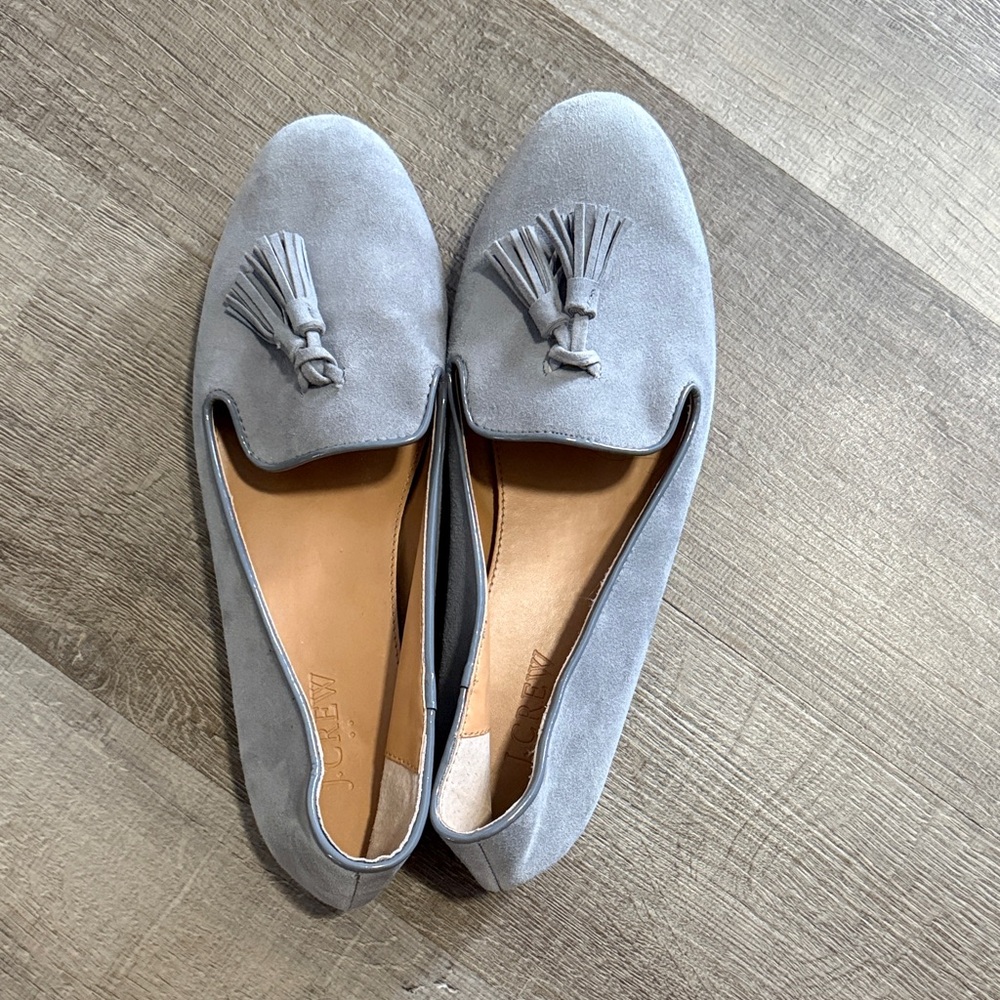 J. Crew Light Gray Suede Tassel Loafers